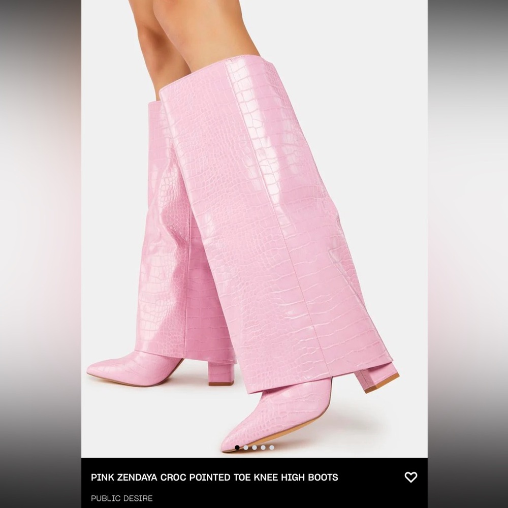 PINK ZENDAYA CROC POINTED TOE KNEE HIGH BOOTS